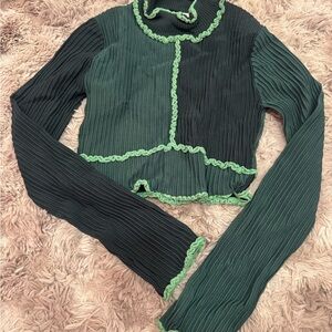 Significant Others Green 2 Tone Ribbed Long Sleeve Crop Top Sz 2
